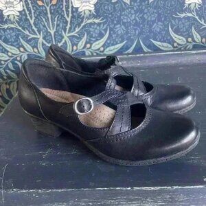 Earth Origins Melody Black Leather Mary Jane Heeled Shoes 6.5